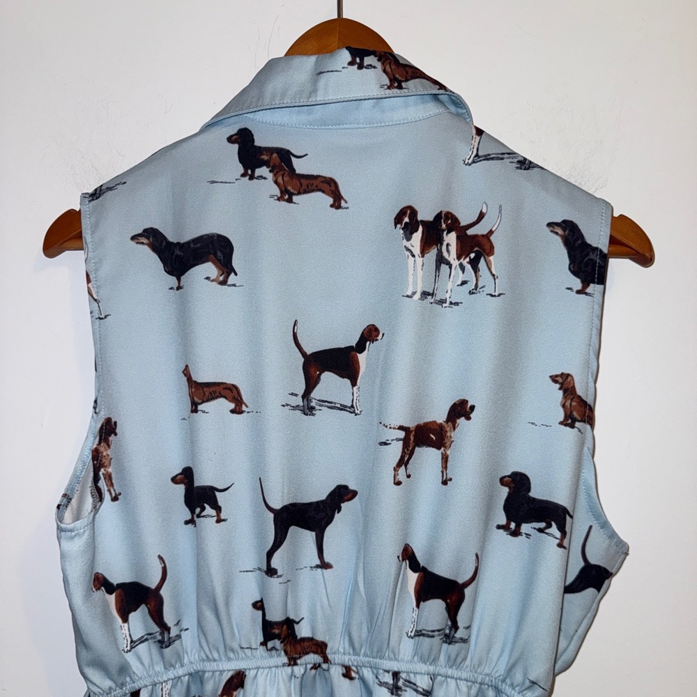 🐶 LaVieLente Sleeveless Dog Print Shirt Dress Light Blue Collared Mini Size XXL - Picture 10 of 15
